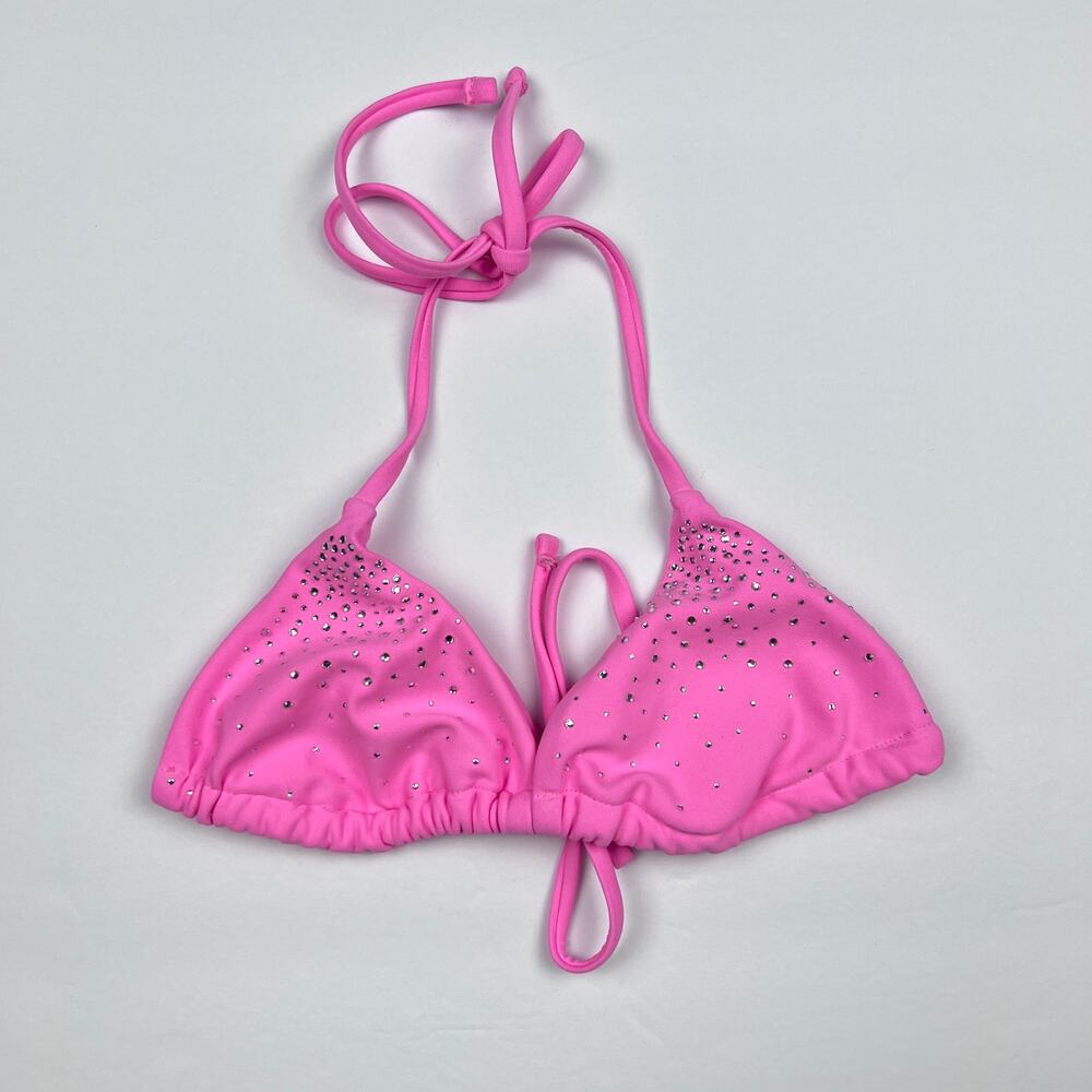 Y2K Bikini Top Pink Rhinestone Triangle String Tie Baddie Bratz Bling Festival